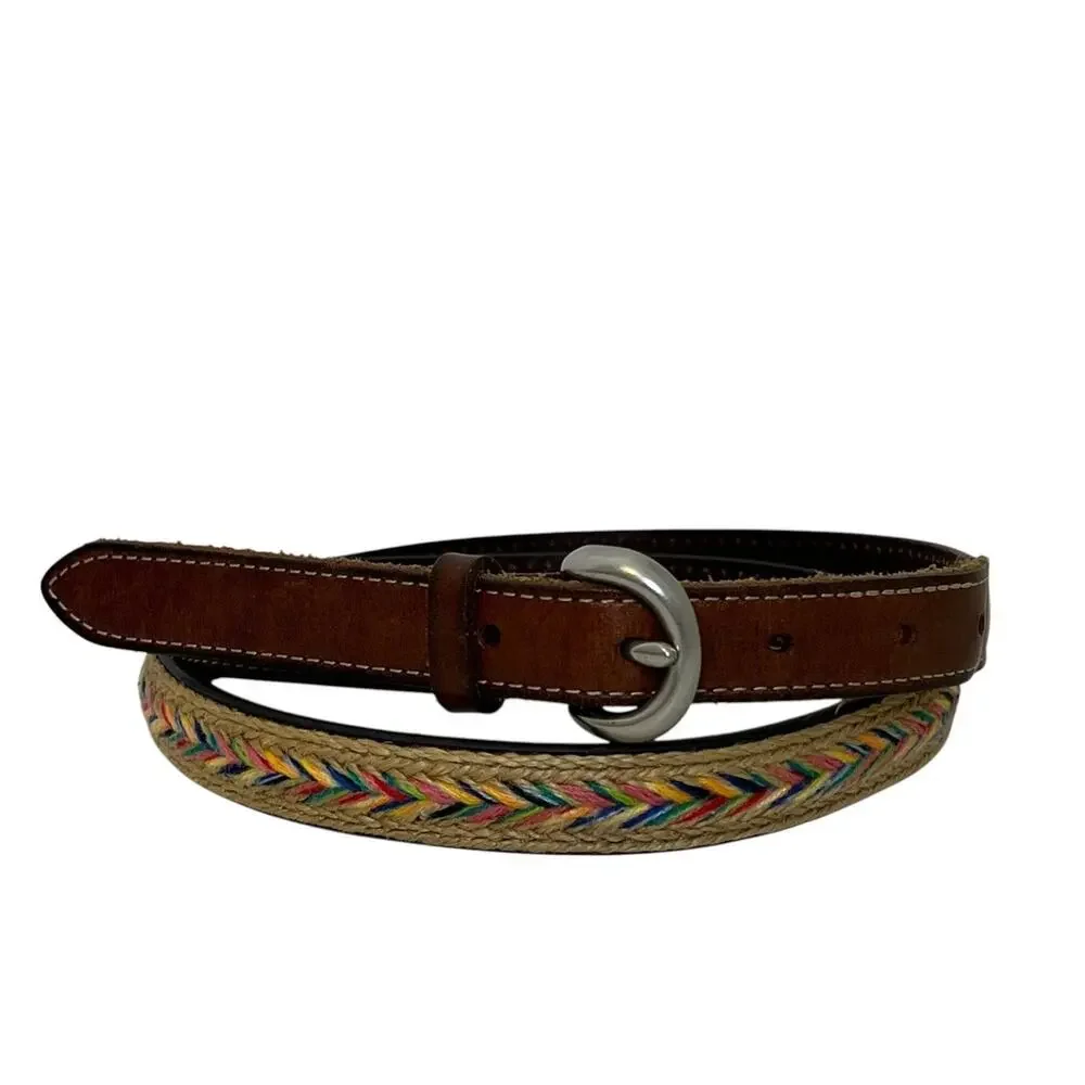 Genuine Leather Womens Belt XL Brown Multicolor Braided 3/4 Inch Width